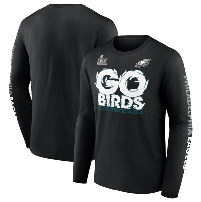 Men's Black Philadelphia Eagles Super Bowl LIX Champions On Top Go Birds Long Sleeve T-Shirt